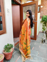 Mysore Silk Digital Print Orange Saree With Unstiched Blouse Piece-MPHMS-12-ORANGE